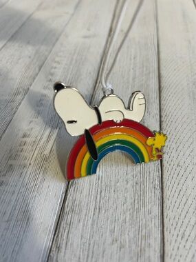 Rainbow Snoppy Featuring Woodstock White & Multicolor Metal Hanging Ornament
